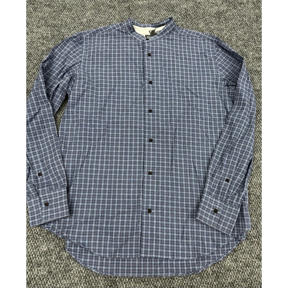 Eleventy Men's 17 - 43 (Large) Blue Gingham Button Down Shirt Band Collar Italy